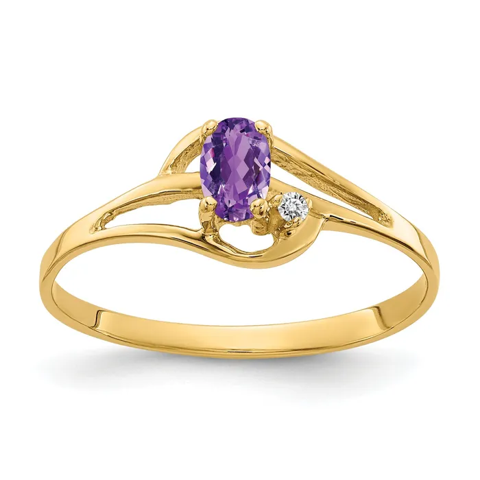 Solid 14k Yellow Gold 5x3mm Oval Simulated Amethyst AA CZ Ring Goldia Rings