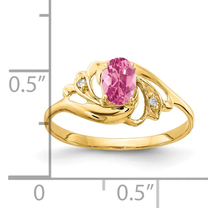 Solid 14k Yellow Gold 6x4mm Oval Simulated Pink Tourmaline AAA CZ Ring Goldia Rings