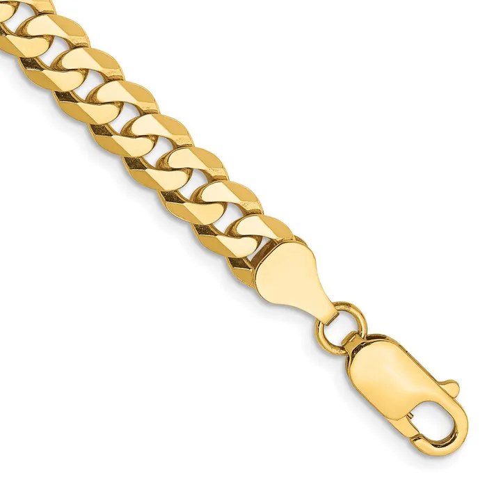 Solid 14K Yellow Gold 8 inch 625mm Flat Beveled Curb with Lobster Clasp Bracelet MDS Bracelets