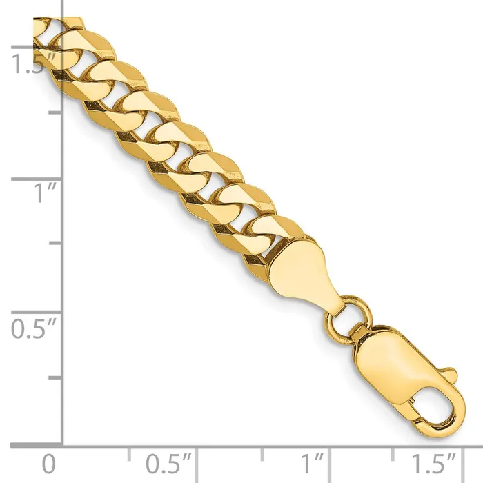 Solid 14K Yellow Gold 8 inch 625mm Flat Beveled Curb with Lobster Clasp Bracelet MDS Bracelets