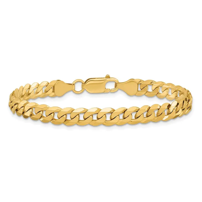 Solid 14K Yellow Gold 8 inch 625mm Flat Beveled Curb with Lobster Clasp Bracelet MDS Bracelets