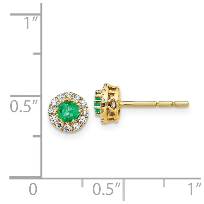 Solid 14k Yellow Gold Simulated CZ and Emerald Halo Post Earrings Goldia Earrings