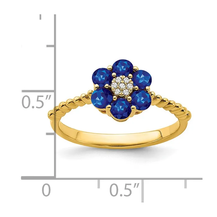 Solid 14k Yellow Gold Simulated Sapphire and CZ Floral Ring Goldia Rings