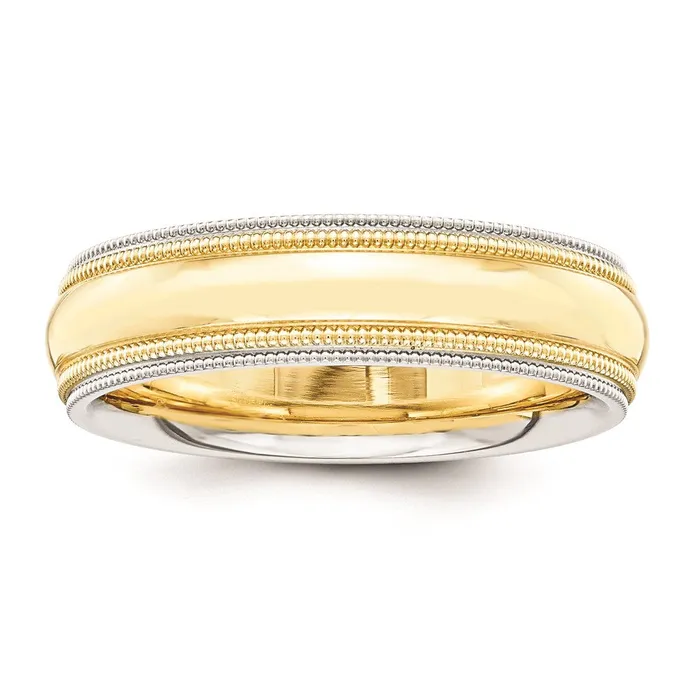 Solid 14K Yellow Gold TwoTone 5mm MilgrainedEdged Size 5 Wedding MensWomens Wedding Band Ring Goldia Rings