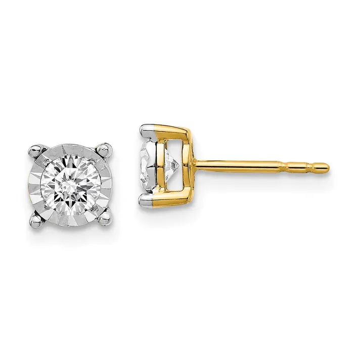 Solid 14k Yellow Gold TwoTone Simulated CZ Earrings Goldia Earrings