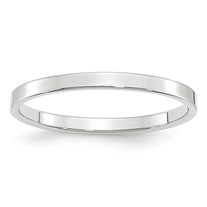 Solid 18K White Gold 2mm Light Weight Flat MensWomens Wedding Band Ring Size 8 Goldia Rings
