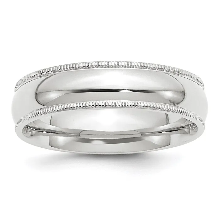 Solid 18K White Gold 6mm Milgrain Comfort Fit MensWomens Wedding Band Ring Size 13 Goldia Rings