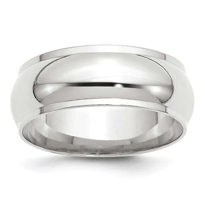 Solid 18K White Gold 8mm Half Round with Edge MensWomens Wedding Band Ring Size 105 Goldia Rings