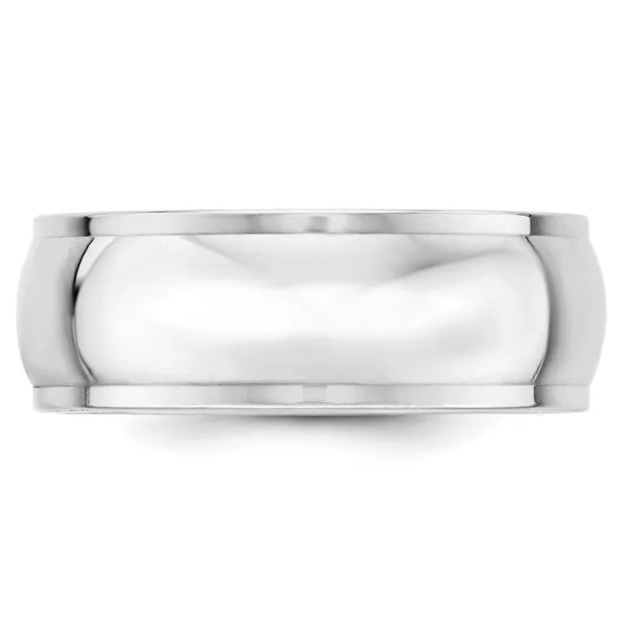 Solid 18K White Gold 8mm Half Round with Edge MensWomens Wedding Band Ring Size 105 Goldia Rings