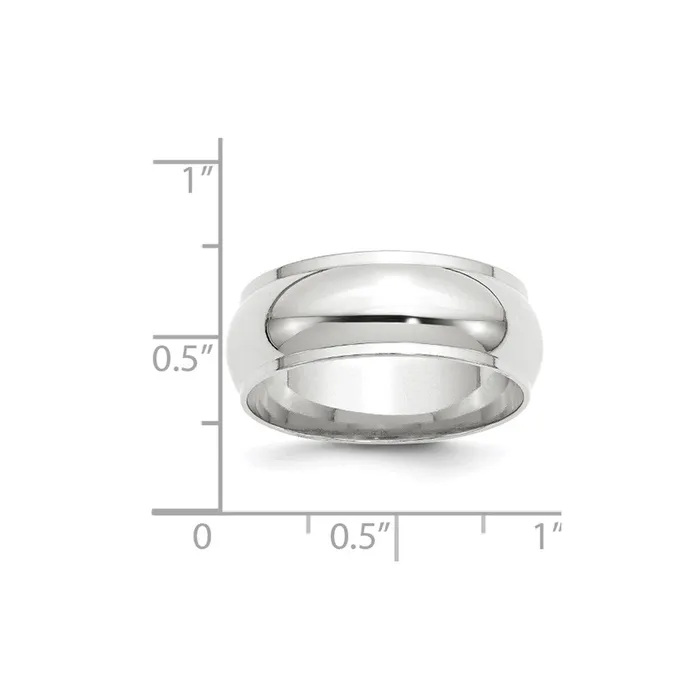 Solid 18K White Gold 8mm Half Round with Edge MensWomens Wedding Band Ring Size 105 Goldia Rings