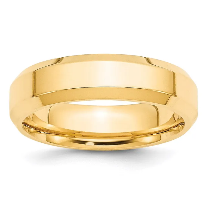Solid 18K Yellow Gold 6mm Bevel Edge Comfort Fit MensWomens Wedding Band Ring Size 9 Goldia Rings