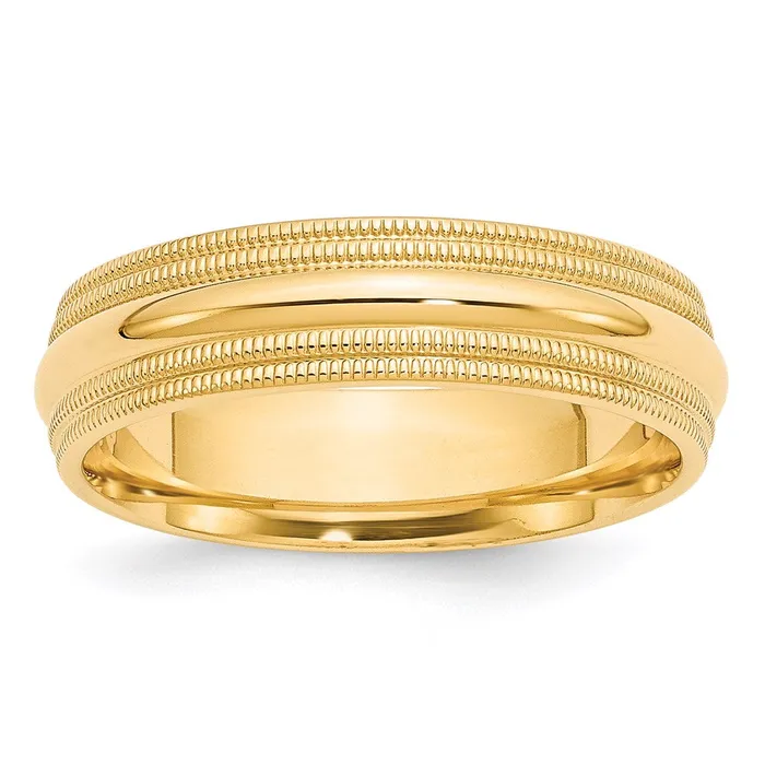 Solid 18K Yellow Gold 6mm Double Milgrain Comfort Fit MensWomens Wedding Band Ring Size 55 Goldia Rings