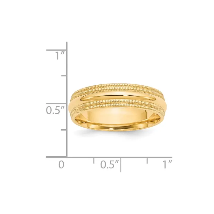 Solid 18K Yellow Gold 6mm Double Milgrain Comfort Fit MensWomens Wedding Band Ring Size 55 Goldia Rings