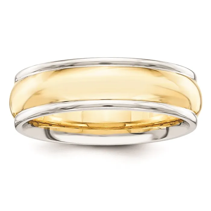 Solid 18K Yellow Gold TwoTone 6mm Domed Size 8 Wedding MensWomens Wedding Band Ring Goldia Rings