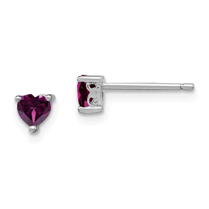 Sterling Silver 4mm Heart Rhodolite Garnet Post Earrings Goldia Earrings