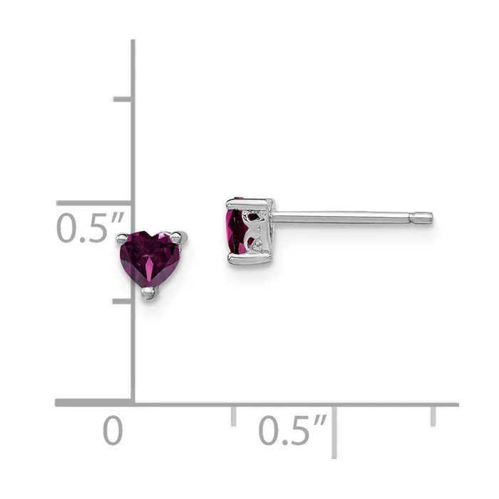 Sterling Silver 4mm Heart Rhodolite Garnet Post Earrings Goldia Earrings