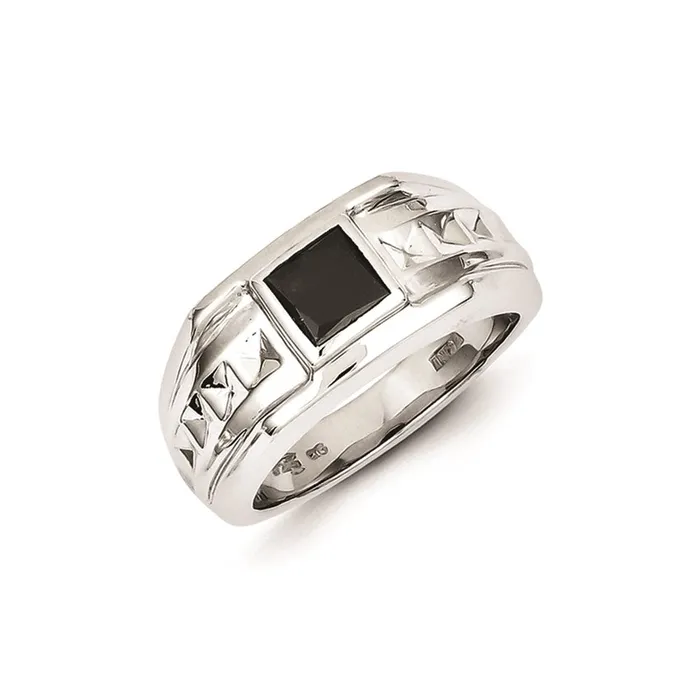 Sterling Silver Black Diamond Mens Ring Goldia Rings