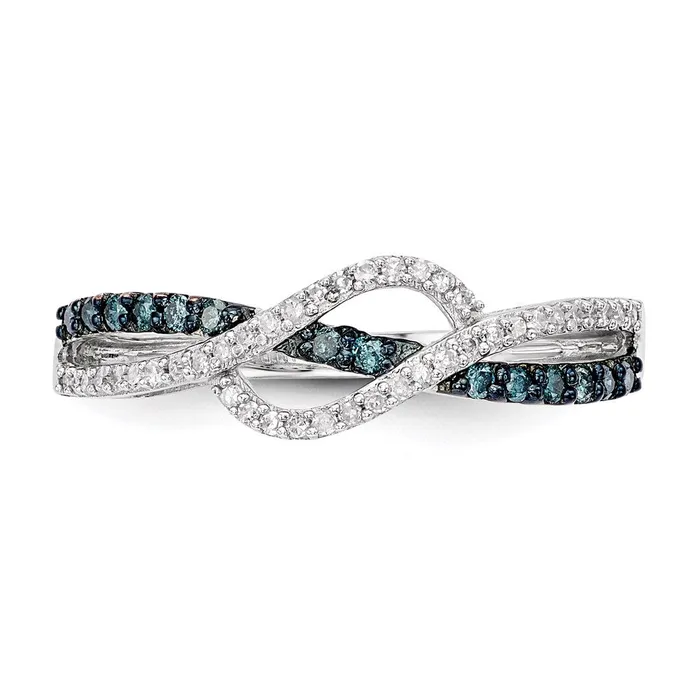 Sterling Silver Blue and White Diamond Ring Goldia Rings