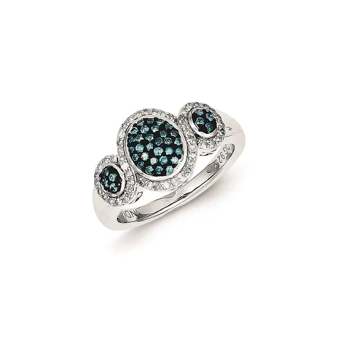 Sterling Silver Blue Diamond Triple Oval Shape Ring Goldia Rings