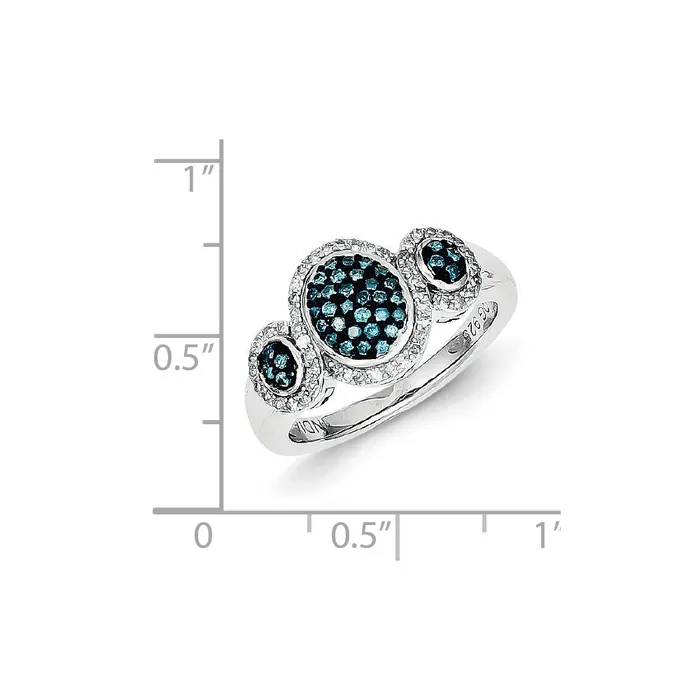 Sterling Silver Blue Diamond Triple Oval Shape Ring Goldia Rings