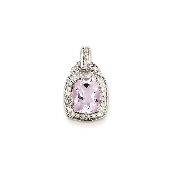 Sterling Silver Diamond u0026 Pink Quartz Square Pendant Goldia Necklaces