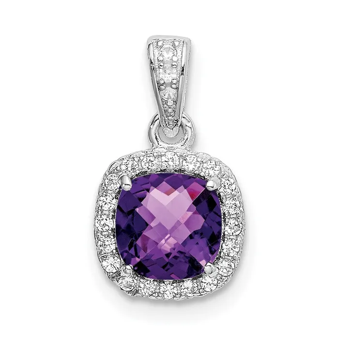 Sterling Silver RH Plated Amethyst and Created White Sapphire Pendant Goldia Necklaces