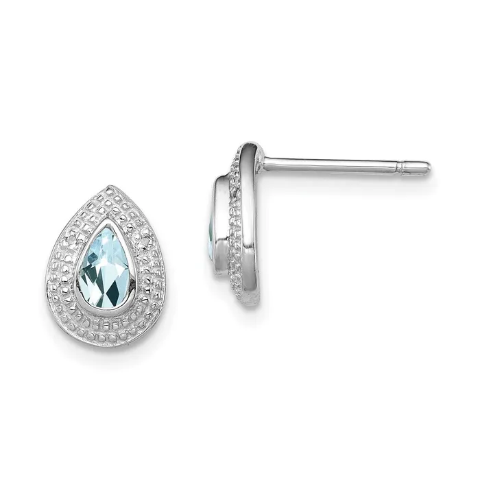 Sterling Silver Rhodium Aqua u0026 Diamond Post Earrings Goldia Earrings