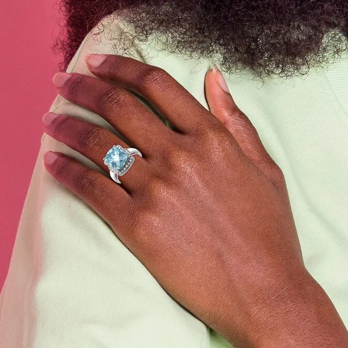 Sterling Silver Rhodium Diamond u0026 CheckerCut Sky Blue Topaz Ring Goldia Rings