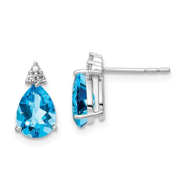 Sterling Silver Rhodium Plated Diamond and Blue Topaz Post Earrings Goldia Earrings