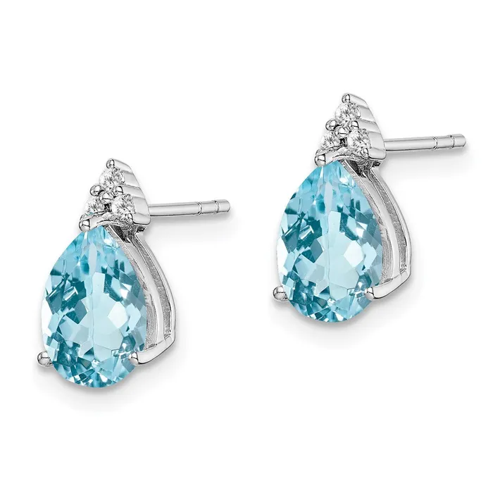 Sterling Silver Rhodium Plated Diamond and Blue Topaz Post Earrings Goldia Earrings