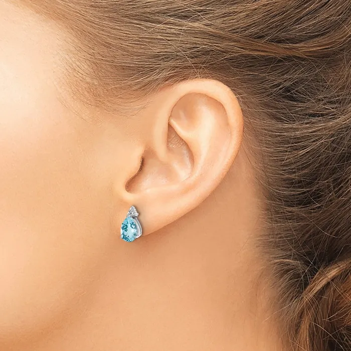 Sterling Silver Rhodium Plated Diamond and Blue Topaz Post Earrings Goldia Earrings