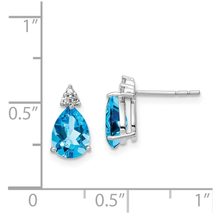 Sterling Silver Rhodium Plated Diamond and Blue Topaz Post Earrings Goldia Earrings