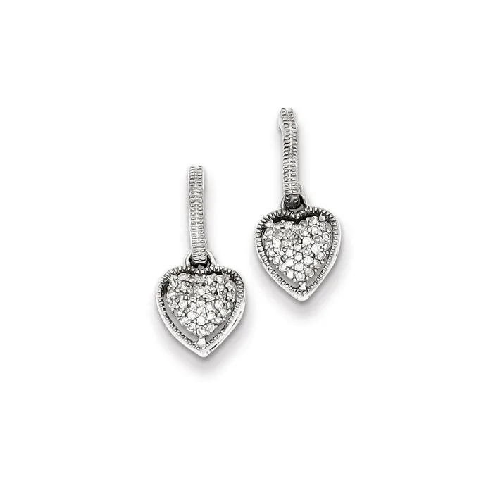 Sterling Silver Rhodium Plated Heart Diamond Post Dangle Earrings Goldia Earrings