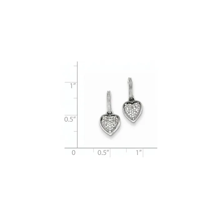 Sterling Silver Rhodium Plated Heart Diamond Post Dangle Earrings Goldia Earrings