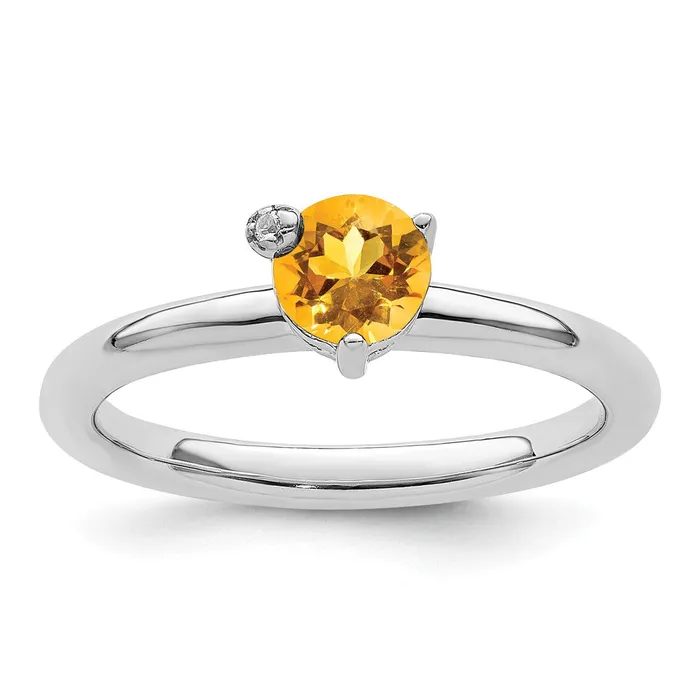 Sterling Silver Rhodiumplated Polished Circle Citrine u0026 White Topaz Ring Goldia Rings