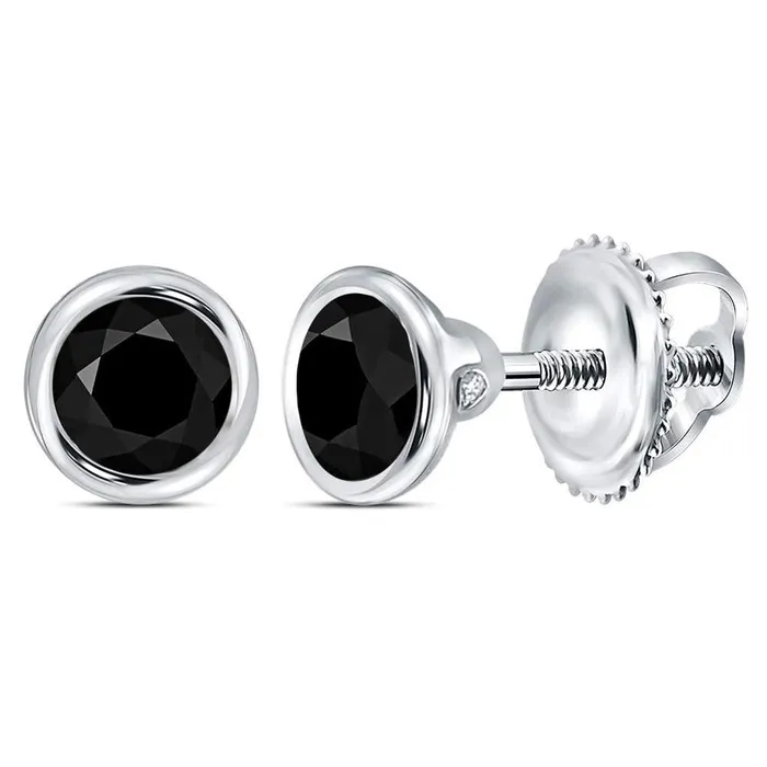 Sterling Silver Round Black Diamond Solitaire Earrings 1 Cttw gndatlanta Earrings
