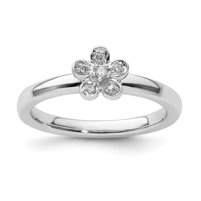 Sterling Silver Stackable Expressions Flower Diamond Ring Goldia Rings