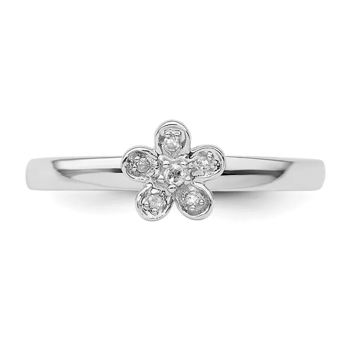 Sterling Silver Stackable Expressions Flower Diamond Ring Goldia Rings