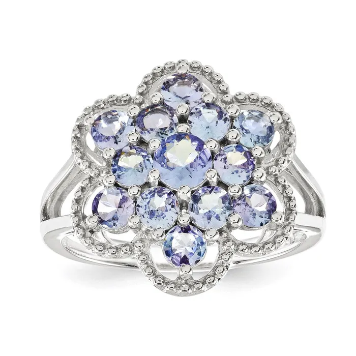 Sterling Silver Tanzanite Flower Ring Goldia Rings