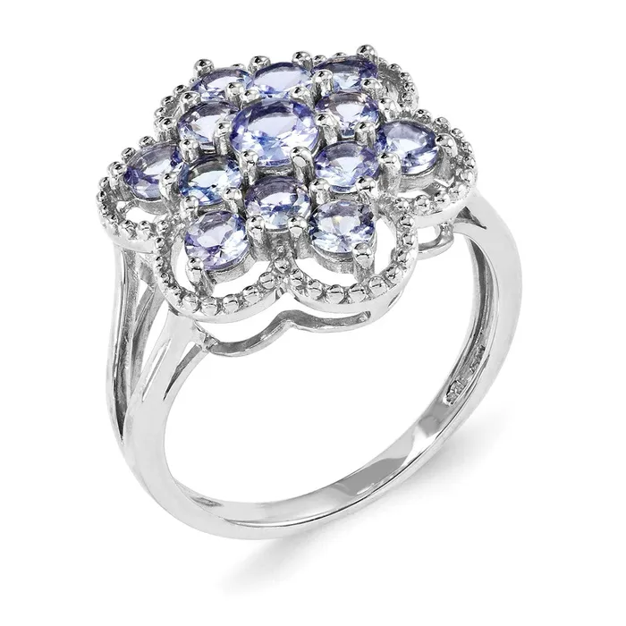 Sterling Silver Tanzanite Flower Ring Goldia Rings