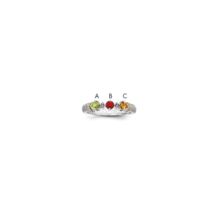 Sterling Silver u0026 14k Threestone and Diamond Mothers Ring Goldia Rings
