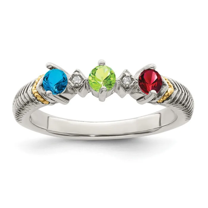Sterling Silver u0026 14k Threestone and Diamond Mothers Ring Goldia Rings