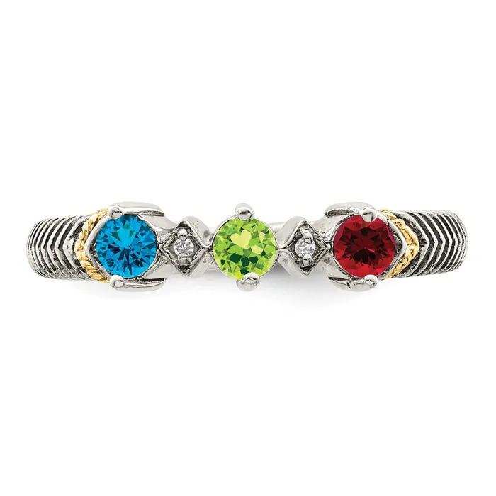 Sterling Silver u0026 14k Threestone and Diamond Mothers Ring Goldia Rings