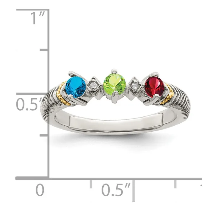 Sterling Silver u0026 14k Threestone and Diamond Mothers Ring Goldia Rings