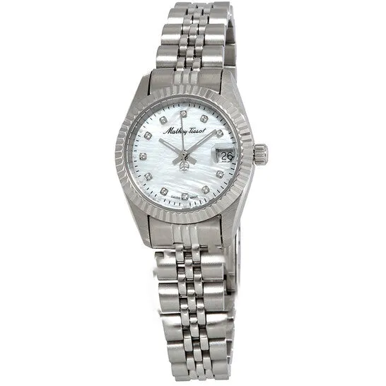 Watches JMS always Original MatheyTissot Mathey II Quartz Crystal White Mother of Pearl Dial Ladies Watch D710AI