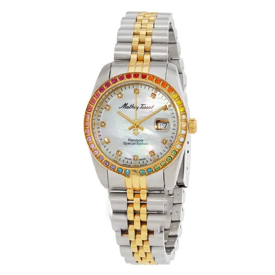 Watches JMS always Original MatheyTissot Mathy Rainbow Quartz White Dial Ladies Watch D809BQYI