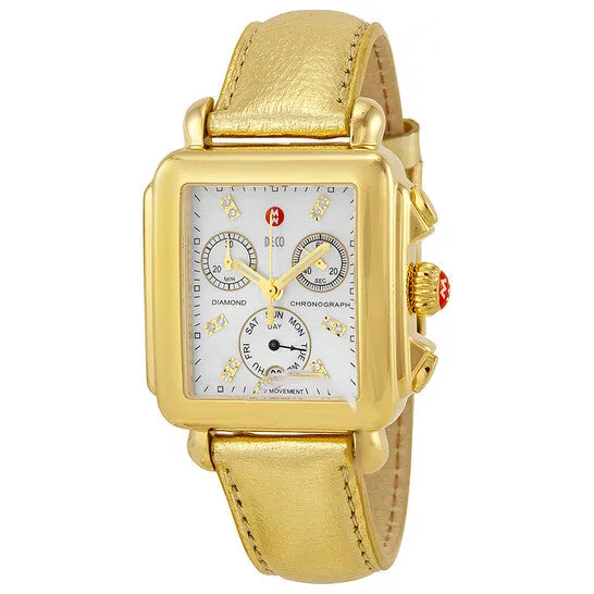 Watches JMS always Original Michele Deco Gold Chronograph Mother of Pearl Dial Champagne Leather Ladies Watch MWW06P000176