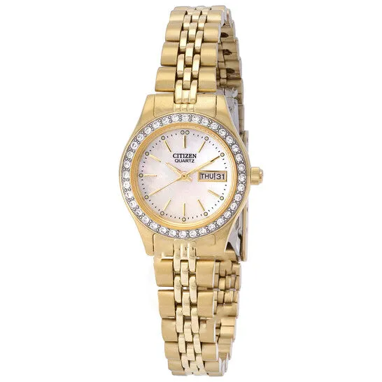 Watches Original Citizen Quartz Crystal White Mother of Pearl Dial Ladies Watch EQ053255D JMS always