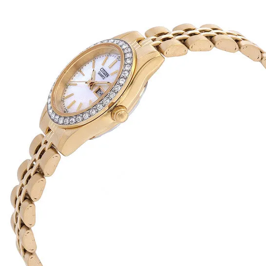 Watches Original Citizen Quartz Crystal White Mother of Pearl Dial Ladies Watch EQ053255D JMS always