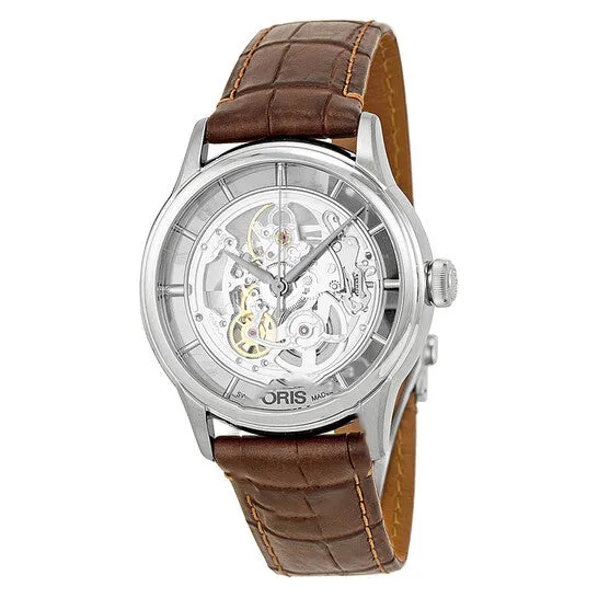 Watches Original Oris Artelier Skeleton Dial Brown Leather Mens Watch 01 734 7684 405107 5 21 70FC JMS always